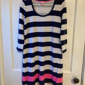 Lily Pulitzer Navy & White Striped Dress with Hot Pink Detail, Size Small
